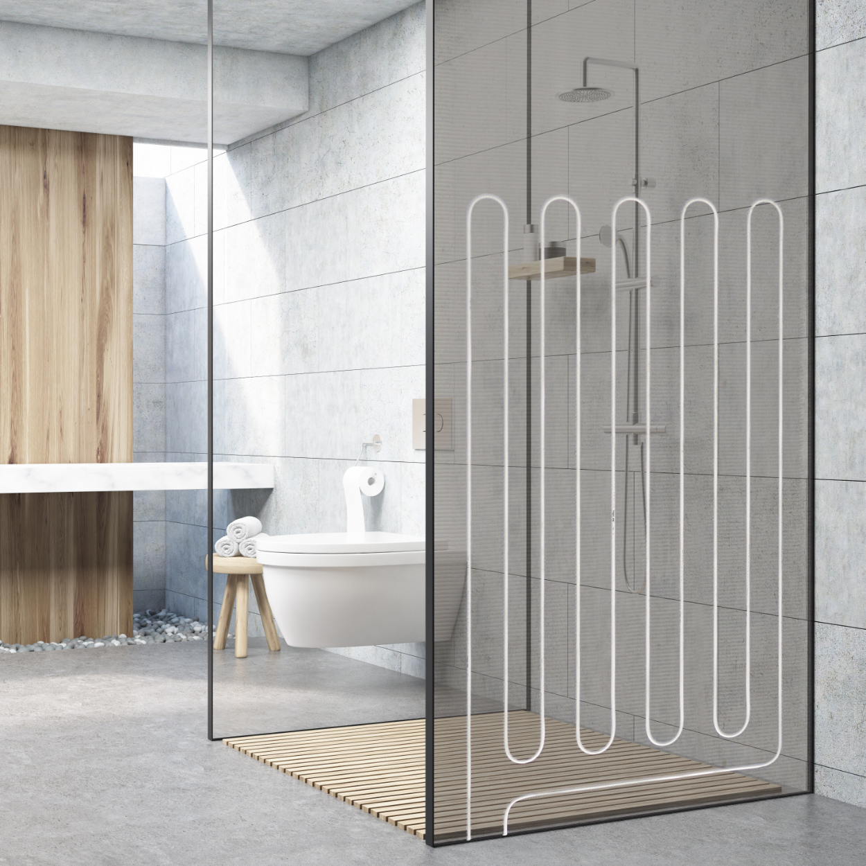 Wedi Gefreesd Verwarmde Douchewand incl. Leidingen
